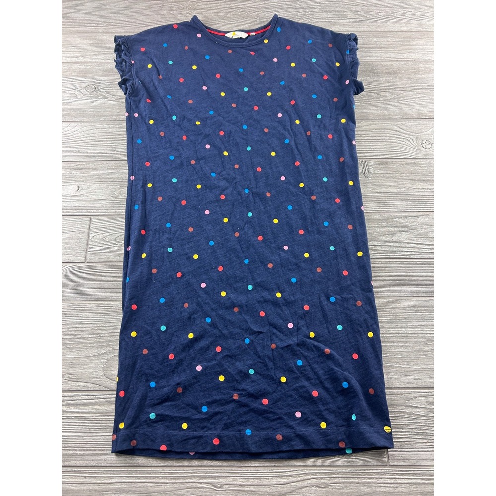 Boden Navy Blue Multi Color Polka Dot Ruffle Sleeve Cotton T-Shirt Dress US 4L